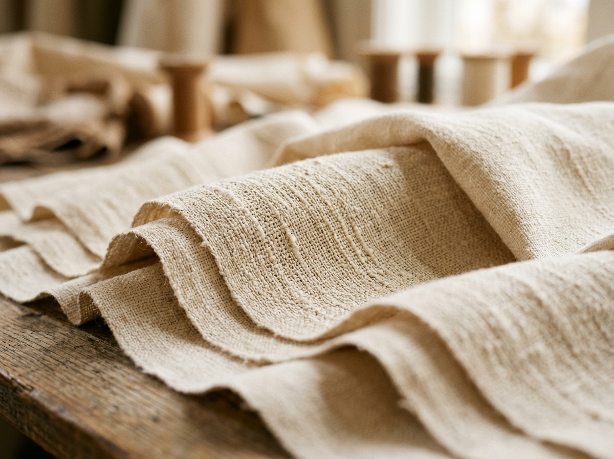 Toile et lin ivoire tissés, en gros plan